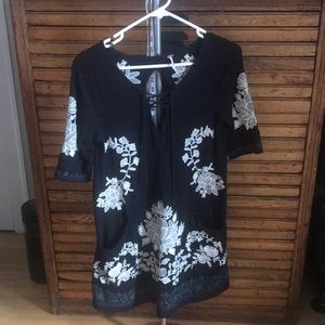 Free People Dark Floral Embroidered Black and White Dress